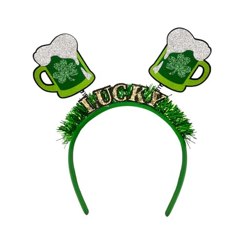 QIIIMSLSS Pailletten-Bierkrug-Stirnband für Patrick's Day, irisches Kleeblatt, Kopfbedeckung, Party-Requisiten, festlich, dekorativer Haarreif von QIIIMSLSS
