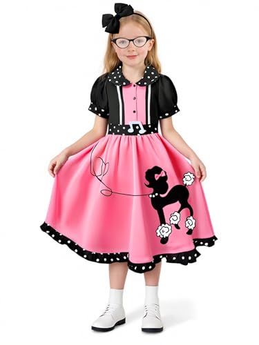 QIKUBI Pudel-Kostüm für Kinder, Mädchen, 1950er-Jahre, Rosa, 10–12 Jahre QIKUBI Pudel-Kostüm für Kinder, Mädchen, 1950er-Jahre, Rosa, 10–12 Jahre von QIKUBI