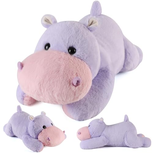 QIMANGAL Angstlinderung für Erwachsene, Plüschtier, Squishmallow, groß, weich, beschwerter Teddystich, Squishmallow-Plüschtier, Nilpferd, Violett (55,9 cm, 2 kg) von QIMANGAL