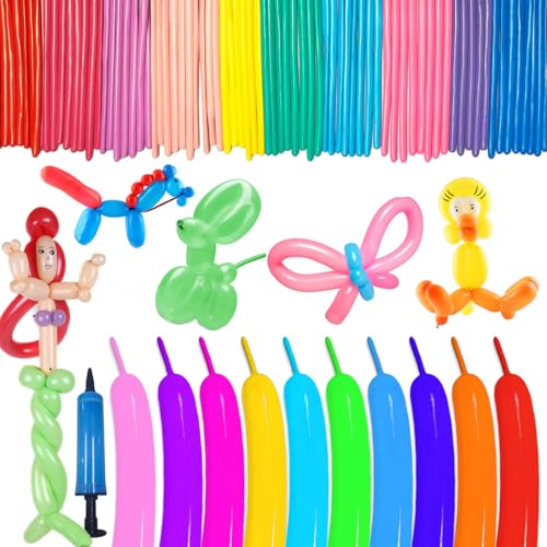 100 Stück Modellier Luftballon,Lange Bunte Ballons,Modellierballons mit Luftpumpe,Zauberballons,Lange Luftballon,Magischer Ballons,Luftballon Bunt Deko für Hochzeit Geburtstage Partys. (100) von QIMMU