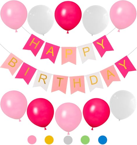 Geburtstagsdeko Rosa,Deko Geburtstag Mädchen Frau,Happy Birthday Girlande,Luftballons Geburtstag Rosa,birthday Decorations Girl,Happy Birthday Deko,Geburtstagsdeko Pink von QIMMU