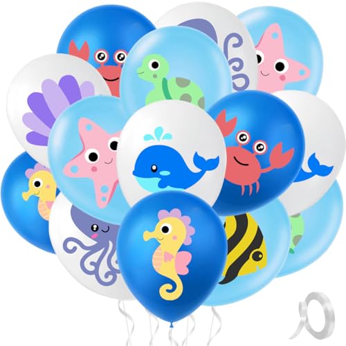 Meerestiere Luftballons Deko, 24 Stück Muscheln Seestern Fisch Krake Delfin Krabbe Seepferdchen Meeresschildkröte Ballons, Meerestiere Ballons, Unterwasserwelt Luftballons Kindergeburtstag Deko Meerestiere Luftballons Deko, 24 Stück Muscheln Seestern Fisch Krake Delfin Krabbe Seepferdchen Meeresschildkröte Ballons, Meerestiere Ballons, Unterwasserwelt Luftballons Kindergeburtstag Deko von QIMMU