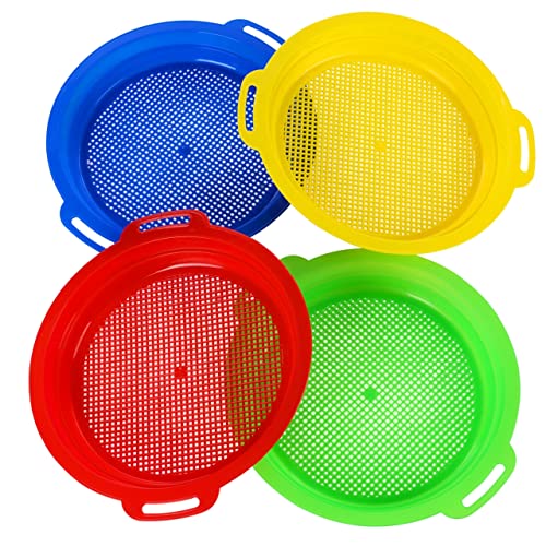 QINGLER Sandsieb für Strandsandspielzeug (rot, blau, gelb und grün), komplettes Geschenkpaket (22 x 24 cm) von QINGLER