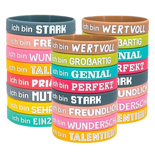 QINGYIWL 24 Stück Motivationsarmbänder, Silikon Armbänder mit Inspirierenden Sprüchen Mutmacher Geschenke Motivierende Gummiarmbänder Party Mitgebsel für Kinder Teenager Schüler Kollege, 12 Stile von QINGYIWL