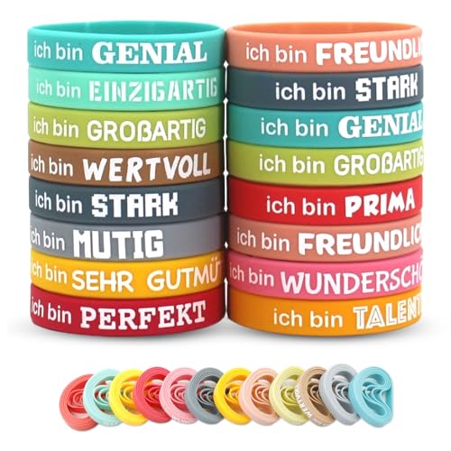 QINGYIWL 60 Stück Motivationsarmbänder, Silikon Armbänder mit Inspirierenden Sprüchen Mutmacher Geschenke Motivierende Gummiarmbänder Party Mitgebsel für Kinder Teenager Schüler von QINGYIWL