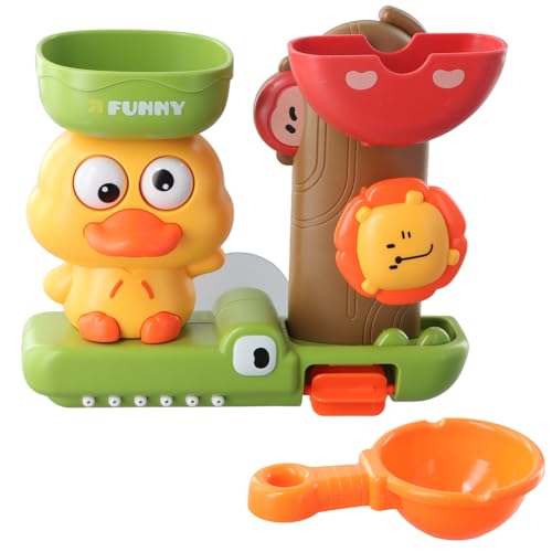 Badewannenspielzeug ab 1 2 3 4 Jahr, Badespielzeug Baby, Wasserspielzeug Kinder Badewanne mit Saugnapf, Enten und Löwe, Geschenk für Kinderdusche Jungen Mädchen von QINGZY
