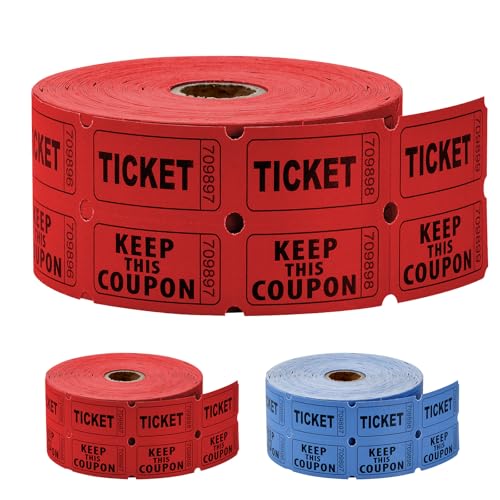 QINGZY 1000 Stück (500 Paar) Fortlaufend Nummerierte Tombola-Tickets, Doppelrolle, Rot/Blau, 2 x 2 Zoll 50/50 Raffle-Tickets für Veranstaltungen Eintritt Klassenbelohnung Verlosung Türpreise von QINGZY