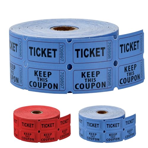 QINGZY 1000 Stück (500 Paar) Fortlaufend Nummerierte Tombola-Tickets, Doppelrolle, Rot/Blau, 2 x 2 Zoll 50/50 Raffle-Tickets für Veranstaltungen Eintritt Klassenbelohnung Verlosung Türpreise von QINGZY