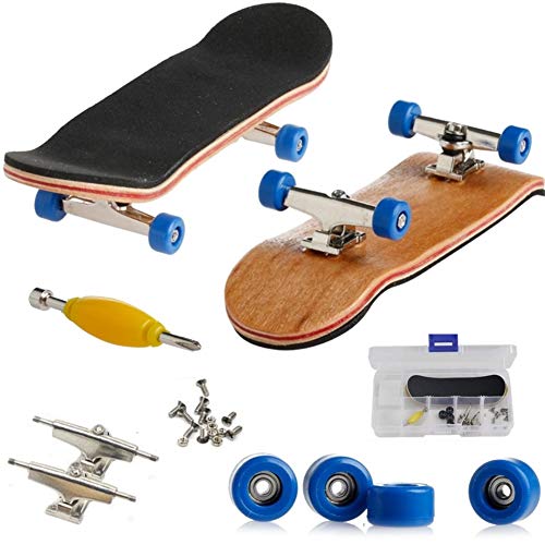 QINIFIFY Mini-Griffbrett, Professionelle Finger Skateboard Ahorn Holz DIY Montage Skateboarding Spielzeug Sport Spiele Kinder (Dunkelblau) von QINIFIFY