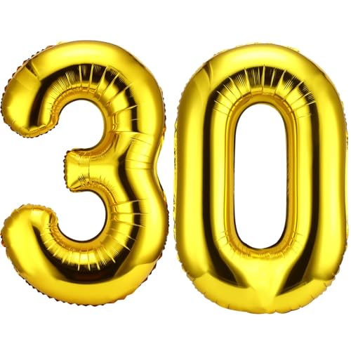 30 Luftballon Geburtstag, 30 Geburtstag Frauen Luftballon, Ballon Zahl Deko zum Geburtstag, XXL Luftballons Zahlen 30 für Frauen, für Hochzeit, Geburtstag, Jubiläum Party Dekoration (Golden) von QINQINZIJIN