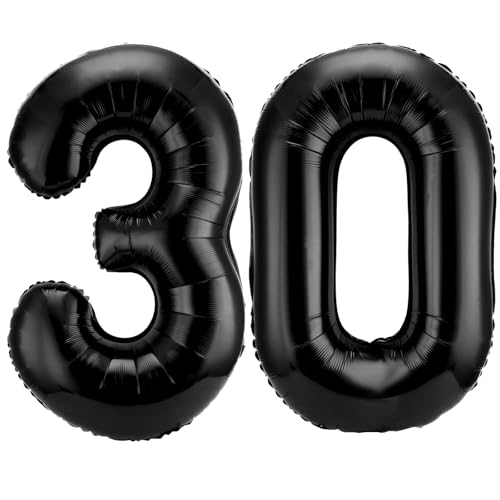 30 Luftballon Geburtstag, 30 Geburtstag Frauen Luftballon, Ballon Zahl Deko zum Geburtstag, XXL Luftballons Zahlen 30 für Frauen, für Hochzeit, Geburtstag, Jubiläum Party Dekoration (Schwarz) von QINQINZIJIN
