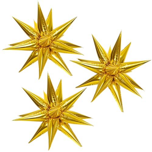 Explosion Stern Luftballons, 26 Zoll Sternen Folienballons, 3 Stück 70er 80er Jahre Disco Folienballons, Babyparty für Hochzeit, Geburtstagsdekoration (Gold) von QINQINZIJIN