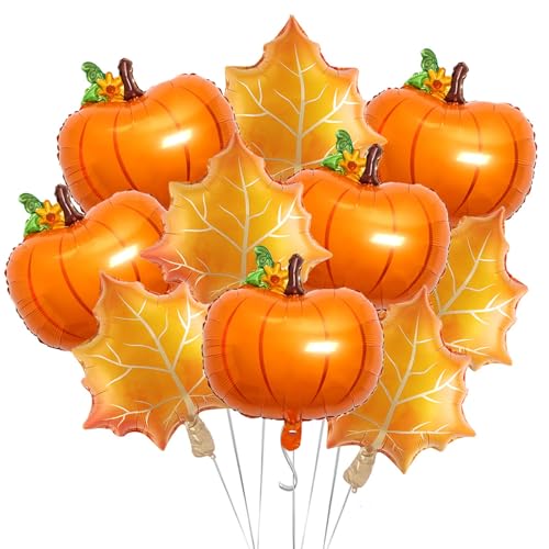 QINQINZIJIN 10 Stück Herbst Thanksgiving Luftballon, Orange Ahornblatt Kürbis Folienballon, Herbst Deko Ballon, für Babyparty Kinder Geburtstag Thanksgiving Herbstpartys von QINQINZIJIN
