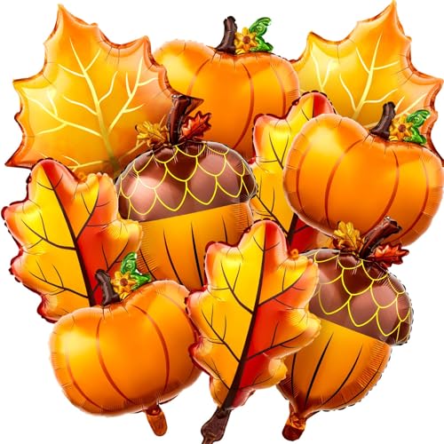 QINQINZIJIN 12 Stück Herbst Thanksgiving Luftballon, Ahornblatt Kürbis Tannenzapfen Folienballon, Herbst Themenparty Ballon, für Thanksgiving Hochzeit Babyparty Herbstpartys von QINQINZIJIN
