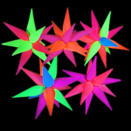 QINQINZIJIN 5 Stück Neon Luftballons, Neon Sterne Leuchtende Party Luftballons, Explosion Stern Ballons, Schwarzlicht Party Dekoration für Geburtstag Hochzeit Bogen Karneval Weihnachten von QINQINZIJIN