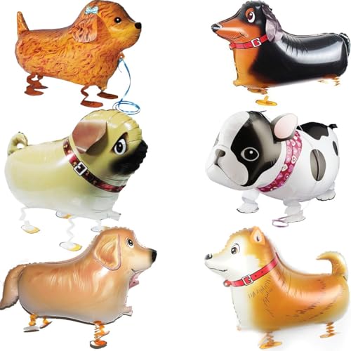 Walking Tier Folienballons, Airwalker Ballon, 6 Stücke Luftballons Tiere, Folienballon Hund Tiere, Dackel Deko Ballon, Walking Tier Helium Ballons, Kindergeburtstage Party Deko (Hundeballon) von QINQINZIJIN