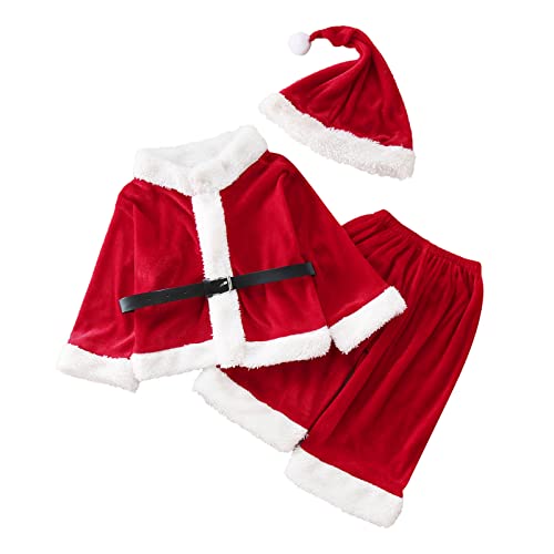 QINQNC Kinder Kinder Baby Weihnachten Kleidung Cosplay Santa Kostüme Fannelette Fleece Wein Tops+Hosen+Hut+Gürtel 4PCS Weihnachten Sets (Wine, 6-7 Years) von QINQNC