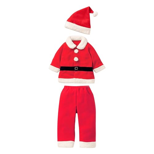 QINQNC Kleinkind Baby Jungen Mädchen Santa Cosplay Kostüme Kinder Samt Fleece Tops Hosen Weihnachtshut Set Weihnachten Herbst Winter Kleidung Set (Red, 12-18 Months) von QINQNC