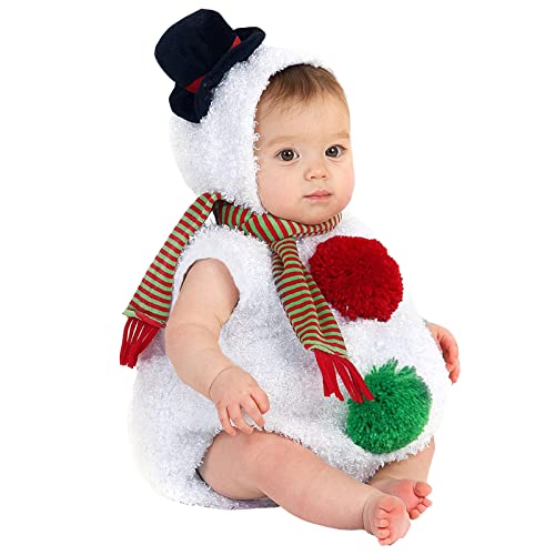 QINQNC Kleinkind Baby Mädchen Junge Weihnachten Outfit Schneemann Strampler Fleece Ärmellose Hoodie Jumpsuit+Schal Weihnachten Cosplay Kostüm (White, 12-18 Months) von QINQNC