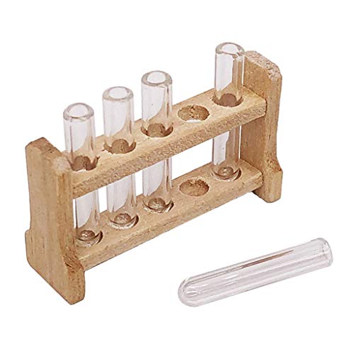 QINZTON 5 Teile/Satz Labor Glas Reagenzgläser Mit Holz Rack Set 1:12 Puppenhaus Miniatu Mini Puppenhaus Zubehör Sets von QINZTON