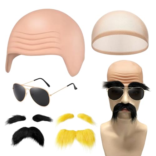 QIQN Bald Cap Glatzenkappe 4 Stück Glatze Perücke Halloween Cosplay Zubehör Kostüm Accessoires Erwachsene Kopf Haut Hut Kinder Schädel Perücke Cap von QIQN