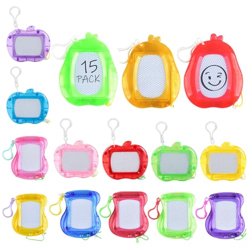 15 Stück Mini Maltafel Zaubertafel Set, Magnetische Zeichenbrett (6 Farben + Apfel/Birne/Normal Design), Lernspielzeug-Schlüsselanhänger für Kinder, Magnetische Doodle Board für Jungen Mädchen von QITIXI:OU