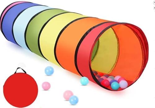 180 cm Play Tunnel for Children - 46 cm Round Opening BabyTunnel, Colourful Pop-Up Crawl Tunnel, Together Foldable Tent Gift for Boys Girls Pets Play Indoors und Outdoor Game (Rainbow Krabbeltunnel) von QITIXI:OU