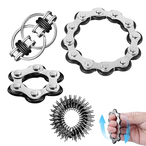 4 Stück Fahrradkette Anti Stress Spielzeug Set, Flippy Chain Game Set, Unendlicher Flip Chain, Stressabbaukette Spielzeug Zappelspiel zum Stressabbau Fahrrad Kettenrad, für Kinder mit ADHS von QITIXI:OU