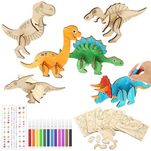 6 Stück Dinosaurier Holz Bastelset, Drachen Geburtstag Bastelset mit 12 Stück Farbstifte Und Kristall-Diamant-Aufkleber, 3D Puzzle Dinosaurier Bastelset, Dino Holz Basteln Kinder für Kinder Geburtstag 6 Stück Dinosaurier Holz Bastelset, Drachen Geburtstag Bastelset mit 12 Stück Farbstifte Und Kristall-Diamant-Aufkleber, 3D Puzzle Dinosaurier Bastelset, Dino Holz Basteln Kinder für Kinder Geburtstag von QITIXI:OU