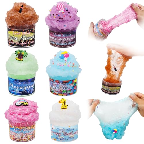 Slime Set - 6 Stück Regenbogen Schleim für Kinder, Schleim Party Geschenke enthält Fluffy Cloud Wolkenschleim, Clear Slime & Butter Schleim, Schleim Kinder Party Geschenk, Geburtstag Weihnachten von QITIXI:OU