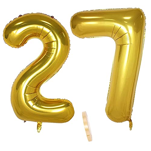 Folienballon Zahl Deko Gold 27 für Frauen Männer, XXL 100cm Riesen Nummer Aufblasbar Helium Ballon Figuren Zahlen Luftballons für 27. Jahre Mann Frau Geburtstag Hochzeit Jubiläum Party Dekoration Folienballon Zahl Deko Gold 27 für Frauen Männer, XXL 100cm Riesen Nummer Aufblasbar Helium Ballon Figuren Zahlen Luftballons für 27. Jahre Mann Frau Geburtstag Hochzeit Jubiläum Party Dekoration von QIUJUNDE