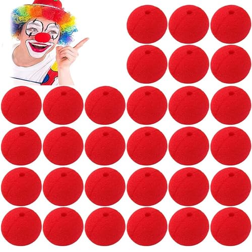 QIUMING 30pcs Clown Nase Rote Red Foam Clown Nose Rot Schwamm Nasen Rot Clownsnasen Schaumstoff Nase Rot Clown für Halloween Weihnachten Party Requisiten, Zirkus Kostüm Party Ankleiden (Rot) von QIUMING