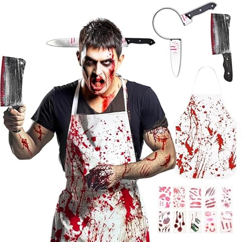 QIURUYUE Halloween Schlächter Kostüm, Metzger Kostüm Herren & Damen, Halloween Horror Doktor Kostüme, Blutige Schürze Halloween QIURUYUE Halloween Schlächter Kostüm, Metzger Kostüm Herren & Damen, Halloween Horror Doktor Kostüme, Blutige Schürze Halloween von QIURUYUE