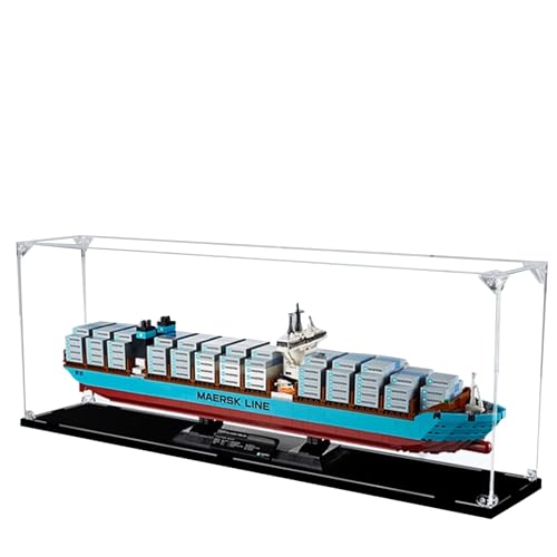 Acryl-Vitrine für Lego 10241 Maersk Frachtschiff Bauset, klare Vitrine, staubdichte Vitrine, kompatibel mit Lego 10241 (nur Vitrine) (schwarzer Sockel, transparent) von QIXINDGYH