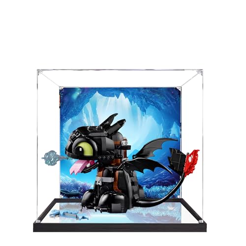 Acryl-Vitrine für Lego 10375 Ohnezahn Modell, 3 mm staubdichte Schaukasten, Vitrine kompatibel mit Lego 10375 (Modell nicht im Lieferumfang enthalten) (Transparent 2 mm + Spiegel) von QIXINDGYH