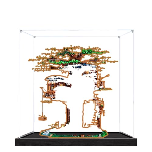 Acryl-Vitrine für Lego 21318 Baumhaus-Modell, 3 mm staubdichte Schaukasten, Vitrine kompatibel mit Lego 21318 (Modell nicht im Lieferumfang enthalten) (schwarzer Sockel, 3 mm) von QIXINDGYH