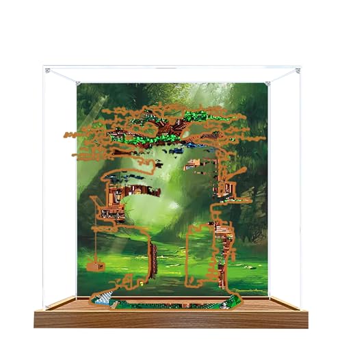 Acryl-Vitrine für Lego 21318 Baumhausmodell, 3 mm staubdichte Schaukasten, Vitrine kompatibel mit Lego 21318 (Modell nicht im Lieferumfang enthalten) (Hintergrund Holzsockel B) von QIXINDGYH