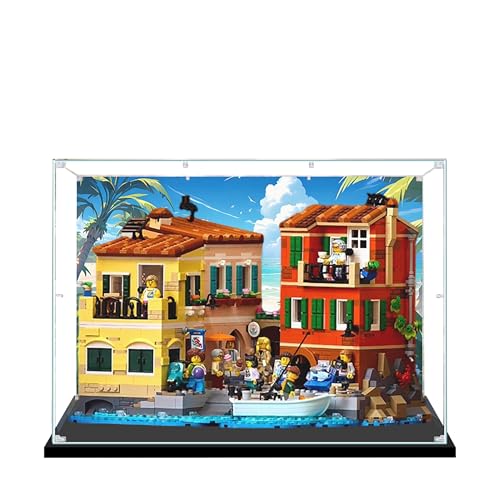 Acryl-Vitrine für Lego 21359 Italienisches Küstenstadt-Architekturmodell, 3 mm staubdichte Schaukasten, Vitrine kompatibel mit Lego 21359 (Modell nicht im Lieferumfang enthalten) (Hintergrund schwarze von QIXINDGYH