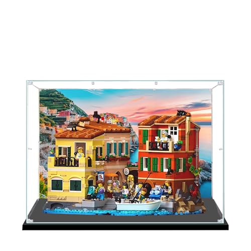 Acryl-Vitrine für Lego 21359 Italienisches Küstenstadt-Architekturmodell, 3 mm staubdichte Schaukasten, Vitrine kompatibel mit Lego 21359 (Modell nicht im Lieferumfang enthalten) (Hintergrund schwarze von QIXINDGYH