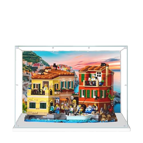 Acryl-Vitrine für Lego 21359 Italienisches Küstenstadt-Architekturmodell, 3 mm staubdichte Schaukasten, Vitrine kompatibel mit Lego 21359 (Modell nicht im Lieferumfang enthalten) (Hintergrund weiße von QIXINDGYH