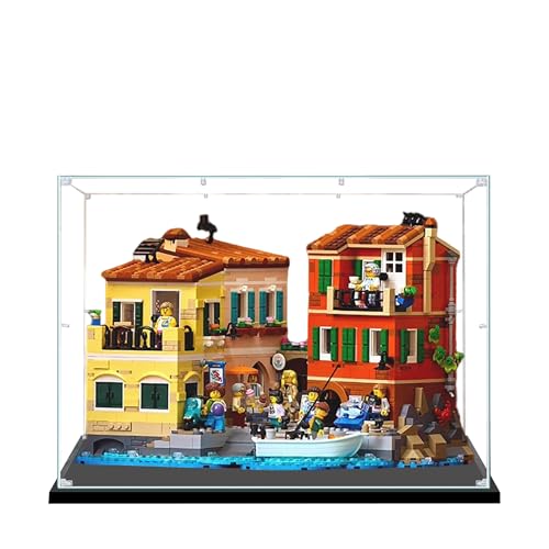 Acryl-Vitrine für Lego 21359 Italienisches Küstenstadt-Architekturmodell, 3 mm staubdichte Schaukasten, Vitrine kompatibel mit Lego 21359 (Modell nicht im Lieferumfang enthalten) (schwarzer Sockel, 3 von QIXINDGYH