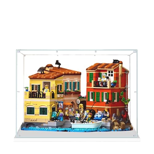 Acryl-Vitrine für Lego 21359 Italienisches Küstenstadt-Architekturmodell, 3 mm staubdichte Schaukasten, Vitrine kompatibel mit Lego 21359 (Modell nicht im Lieferumfang enthalten) (weißer Sockel, 2 mm) von QIXINDGYH