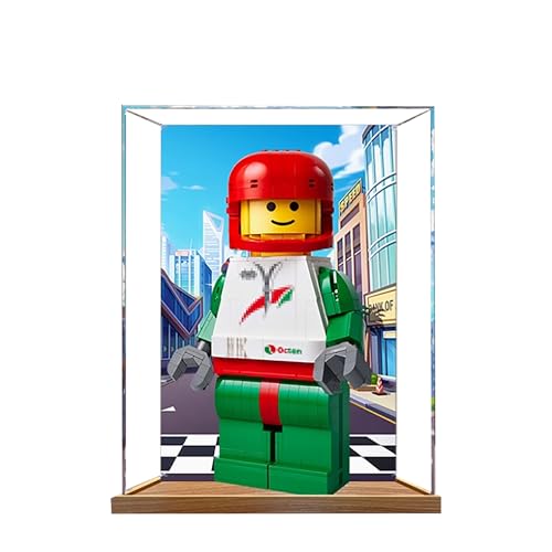 Acryl-Vitrine für Lego 40819 Rennfahrer Minifigur Modell, 3 mm staubdichte Schaukasten, Vitrine Kompatibel mit Lego 40819 (Modell Nicht Enthalten) (Hintergrundbau B) von QIXINDGYH