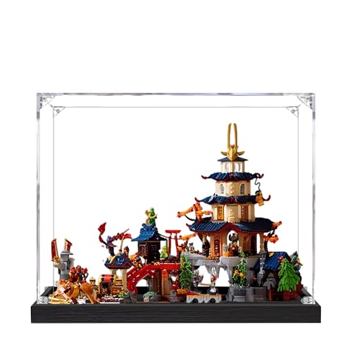 Acryl-Vitrine für Lego 71814 Arena-Turniertempel-Stadt-Modell, 3 mm staubdichte Schaukasten, Vitrine kompatibel mit Lego 71841 (Modell nicht im Lieferumfang enthalten) (schwarzer Sockel, 3 mm) von QIXINDGYH