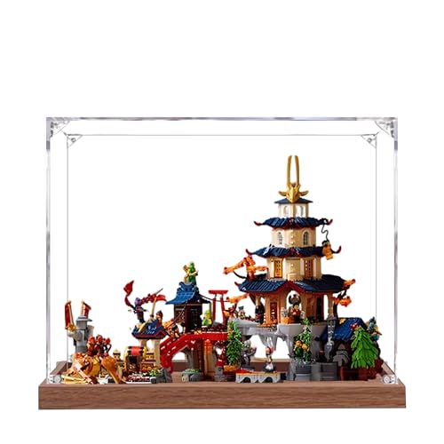 Acryl-Vitrine für Lego 71814 Arena Turniertempel Stadtmodell, 3 mm staubdichte Schaukasten, Vitrine kompatibel mit Lego 71841 (Modell nicht im Lieferumfang enthalten) (Holzsockel 3 mm) von QIXINDGYH