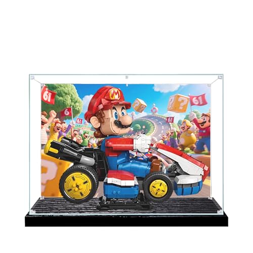 Acryl-Vitrine für Lego 72037 Kart-Modell, 3 mm staubdichte Schaukasten, Vitrine kompatibel mit Lego 72037 (Modell nicht im Lieferumfang enthalten) (Hintergrund Holzmaserung) von QIXINDGYH