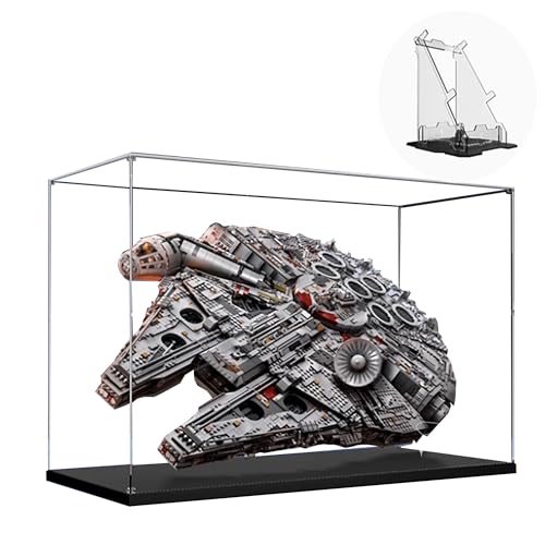 Acryl-Vitrine für Lego 75192 Ultimate Millennium Falcon Modell, 3 mm staubdichte Schaubox, Vitrine kompatibel mit Lego 75192 (Modell nicht im Lieferumfang enthalten) (transparente 3 mm + Halterung) von QIXINDGYH