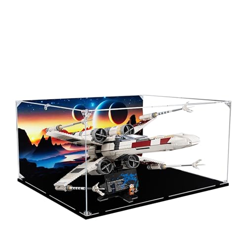 Acryl-Vitrine für Lego 75355 X-Wing Starfighter Modell, 3 mm staubdichte Schaukasten, Vitrine kompatibel mit Lego 75355 (Modell nicht im Lieferumfang enthalten) (Hintergrund 3 mm B) von QIXINDGYH