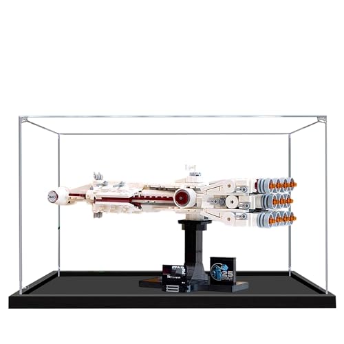Acryl-Vitrine für Lego 75376 Tantiv IV Raumschiff-Modell, 3 mm staubdichte Schaukasten, Vitrine kompatibel mit Lego 75376 (Modell nicht im Lieferumfang enthalten) (schwarzer Sockel, 2 mm) von QIXINDGYH