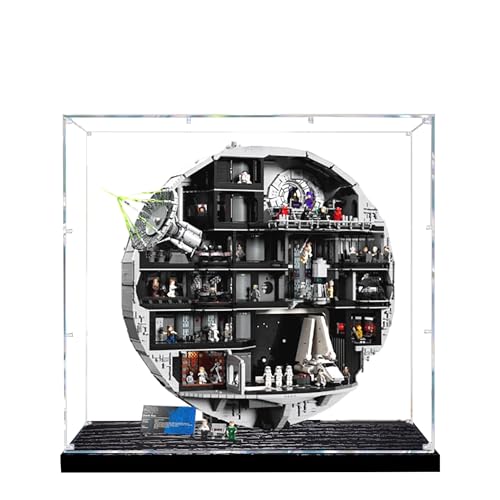 Acryl-Vitrine für Lego 75419 UCS Planet Modell, 3 mm staubdichte Schaukasten, Vitrine kompatibel mit Lego 75419 (Modell nicht im Lieferumfang enthalten) (Holzmaserung, schwarzer Sockel, 3 mm) von QIXINDGYH